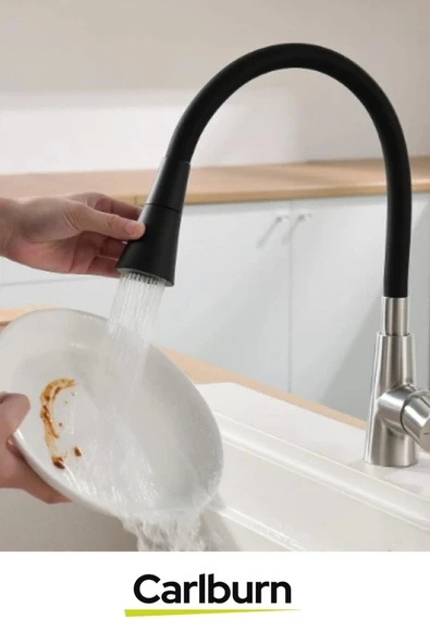 Özel Üretim Yüksek Kaliteli Esnek Paslanmaz Çelik Siyah Gövde Mutfak Lavabo Musluk Başlığı - 4