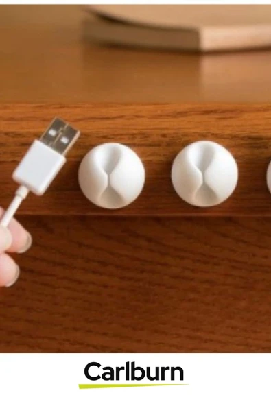 Özel Üretim İz Bırakmayan Yapışkanlı Ev Oda Masa Ofis Siyah Beyaz Kablo Montaj Sabitleme Klips 10'lu - 3