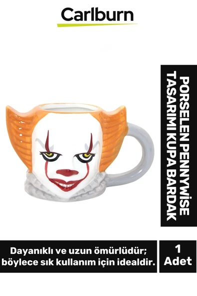 Özel Tasarım Dekoratif Şık Hediyelik Porselen Pennywise Tasarımı Kupa Bardak 11*19 Cm
