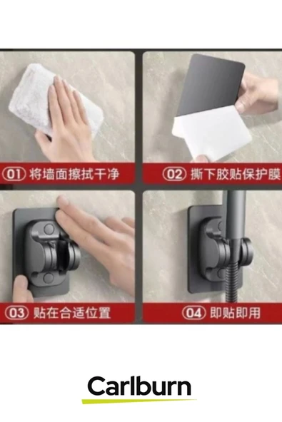 Özel Üretim Ayarlanabilir Estetik Banyoya Zarar Vermeyen Yapışkanlı Duş Başlığı Tutucu Ayarlı Siyah - 4