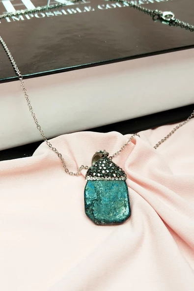 Lapis Doğal Taşı Zincirli El Yapımı Kolye Uç: 3 cm Zincir: 20 cm Kutulu - Resim 8