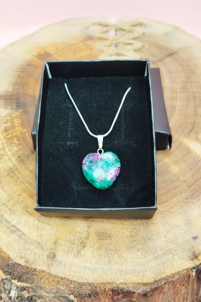 Azurit Doğal Taşı Zincirli El Yapımı Kolye Uç: 2 cm Zincir: 20 cm Kutulu - Resim 5