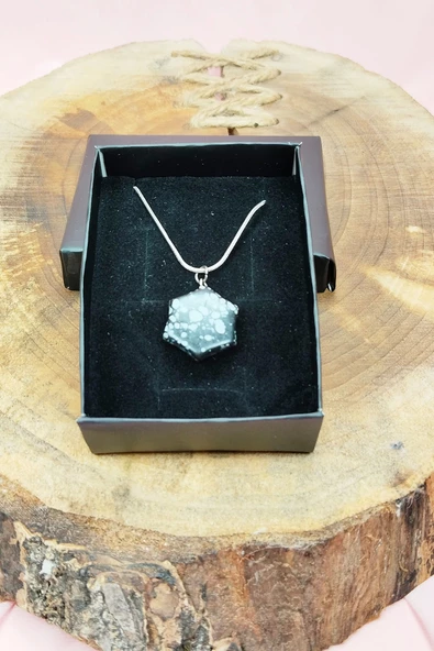 Obsidyen Doğal Taşı Zincirli El Yapımı Kolye Uç: 2 cm Zincir: 20 cm Kutulu - Resim 5