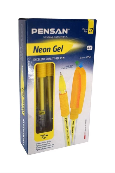 Pensan Neon Jel Kalem Sarı 1 Mm 12 Li