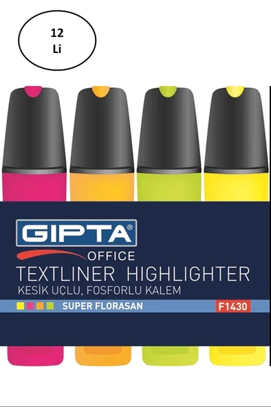 Gıpta Fosforlu Kalem 5Mm Kesik Uç Sarı 12'li
