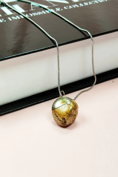 Jasper Doğal Taşı Zincirli El Yapımı Kolye Uç: 2 cm Zincir: 20 cm Kutulu - Resim 6