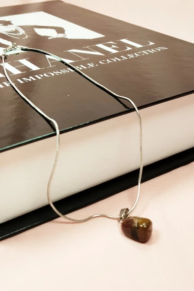 Kaplan Gözü Doğal Taşı Zincirli El Yapımı Kolye Uç: 2 cm Zincir: 20 cm Kutulu - Resim 7