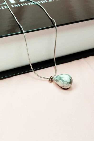 Havlit Doğal Taşı Zincirli El Yapımı Kolye Uç: 2 cm Zincir: 20 cm Kutulu - Resim 4