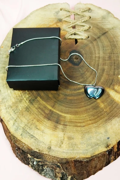 Hematit Doğal Taşı Zincirli El Yapımı Kolye Uç: 2 cm Zincir: 20 cm Kutulu - Resim 5