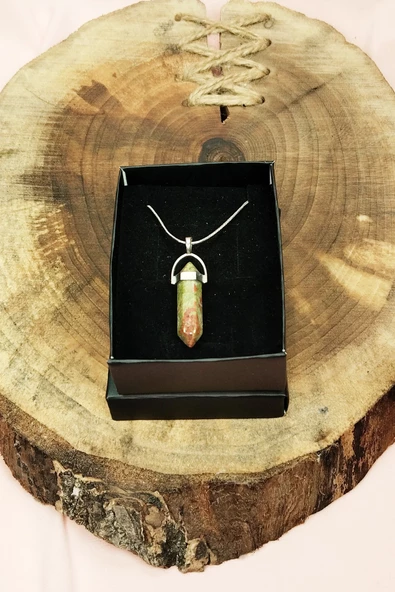 Unakit Doğal Taşı Zincirli El Yapımı Kolye Uç: 3 cm Zincir: 20 cm Kutulu - Resim 4
