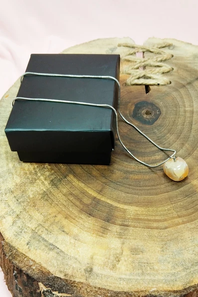 Kalsit Doğal Taşı Zincirli El Yapımı Kolye Uç: 1,5 cm Zincir: 20 cm Kutulu - Resim 7