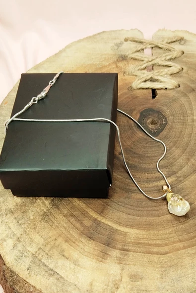 Sitrin Doğal Taşı Zincirli El Yapımı Kolye Uç: 2 cm Zincir: 20 cm Kutulu - Resim 7