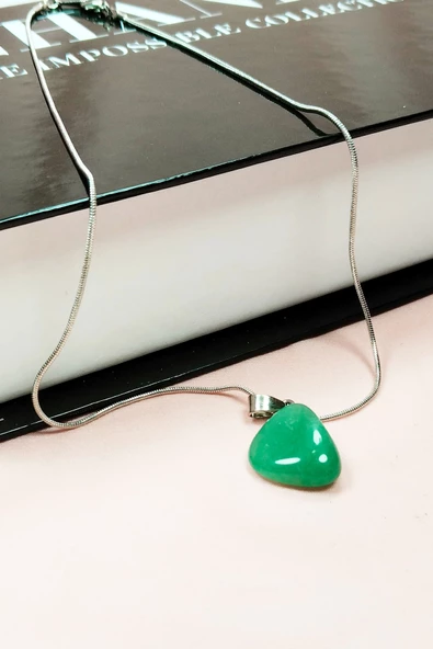 Yeşim Taşı Doğal Taşı Zincirli El Yapımı Kolye Uç: 2 cm Zincir: 20 cm Kutulu - Resim 6