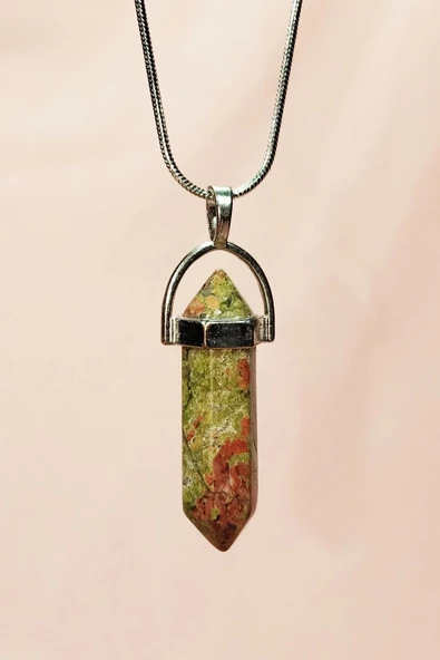 Unakit Doğal Taşı Zincirli El Yapımı Kolye Uç: 3 cm Zincir: 20 cm Kutulu - Resim 3