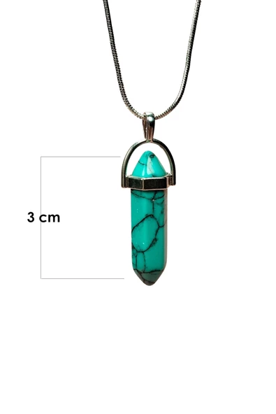 Turkuaz Doğal Taşı Zincirli El Yapımı Kolye Uç: 3 cm Zincir: 20 cm Kutulu - 2