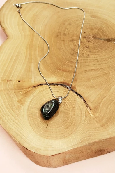 Anyolit Doğal Taşı Zincirli El Yapımı Kolye Uç: 2 cm Zincir: 20 cm Kutulu - Resim 6