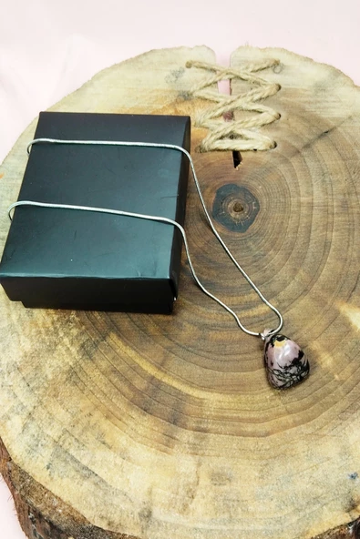 Rodonit Doğal Taşı Zincirli El Yapımı Kolye Uç: 2 cm Zincir: 20 cm Kutulu - Resim 7