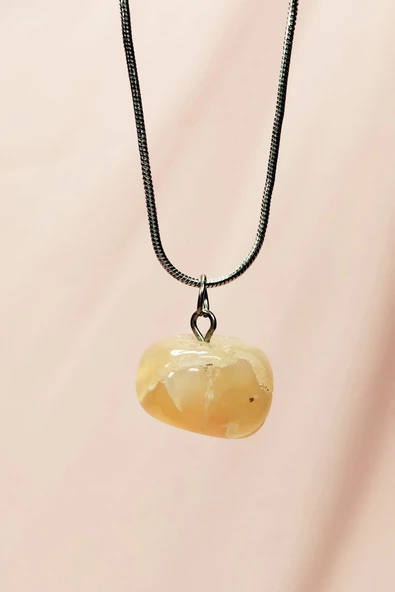 Kalsit Doğal Taşı Zincirli El Yapımı Kolye Uç: 1,5 cm Zincir: 20 cm Kutulu - Resim 6