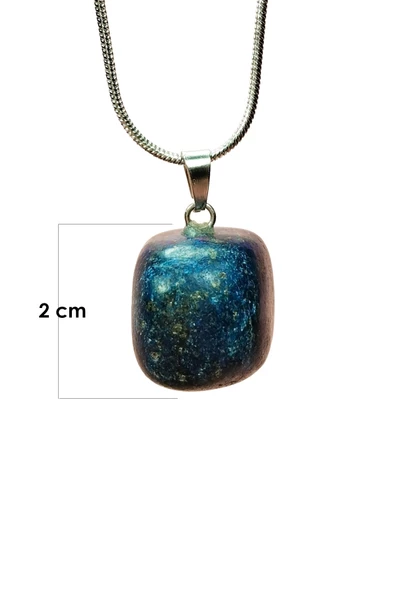 Lapis Lazuri Doğal Taşı Zincirli El Yapımı Kolye Uç: 2 cm Zincir: 20 cm Kutulu - Resim 2