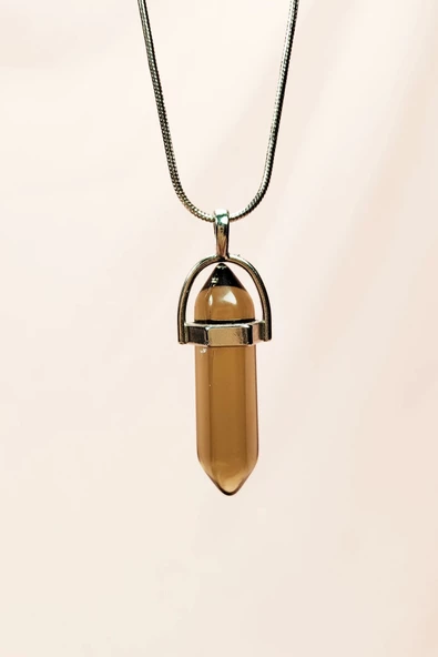 Dumanlı Kuvars Doğal Taşı Zincirli El Yapımı Kolye Uç: 3 cm Zincir: 20 cm Kutulu - Resim 3