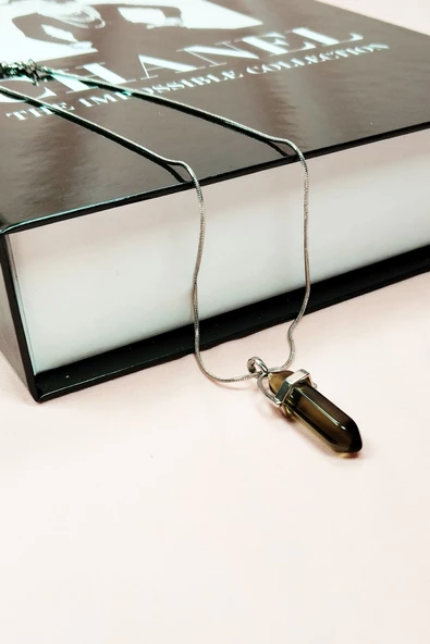 Dumanlı Kuvars Doğal Taşı Zincirli El Yapımı Kolye Uç: 3 cm Zincir: 20 cm Kutulu - Resim 6