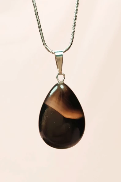 Onix Kuvars Doğal Taşı Zincirli El Yapımı Kolye Uç: 2 cm Zincir: 20 cm Kutulu - Resim 4