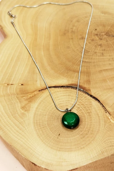 Zümrüt Doğal Taşı Zincirli El Yapımı Kolye Uç: 1,5 cm Zincir: 20 cm Kutulu - 5