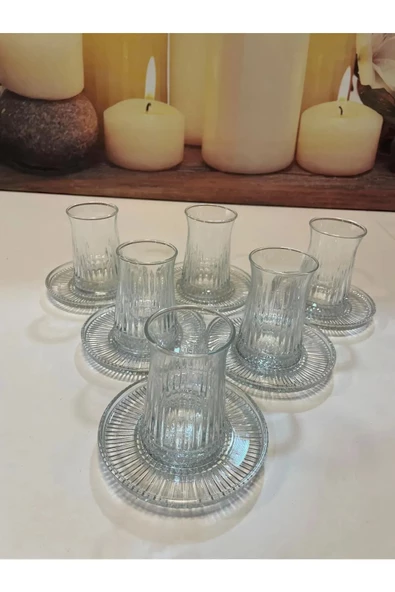 Müge 6'lı Cam Çay Tabağı Çay Tabak Altlığı Royaleks-TG-2023 - 2