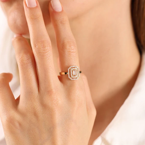 Sarı Altın Baget Yüzük Baguetta - Resim 2