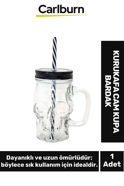 Özel Tasarım Dekoratif Şık Hediyelik Sevgili Arkadaş Kurukafa Cam Kupa Bardak 13*7 Cm