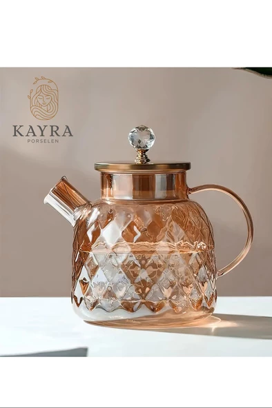 Kabartmalı Borosilikat Cam Demlik 1000ml Royaleks-CM-2006 - 2