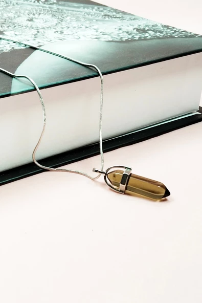 Dumanlı Kuvars Doğal Taşı Zincirli El Yapımı Tasarımlı Kolye Uç: 3,5 cm Zincir: 20 cm Kutulu - Resim 4