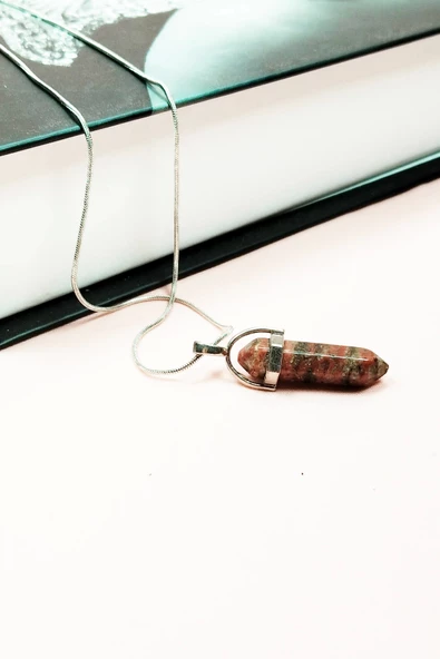 Kantaşı Doğal Taşı Zincirli El Yapımı Tasarımlı Kolye Uç: 3,5 cm Zincir: 20 cm Kutulu - Resim 3