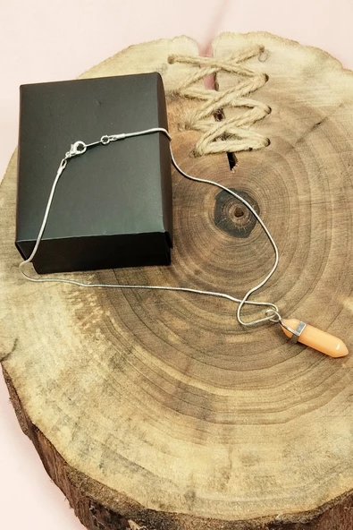 Himalaya Doğal Taşı Zincirli El Yapımı Tasarımlı Kolye Uç: 3,5 cm Zincir: 20 cm Kutulu - Resim 4