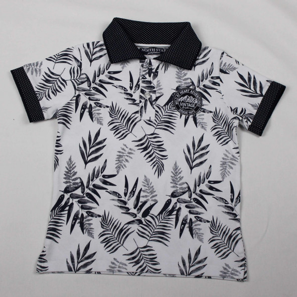 North Star Fashion Polo Yaka Baskılı Nakışlı Erkek Çocuk T-Shirt Beyaz - 2