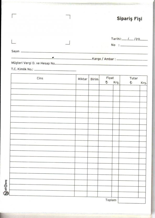 12 ADET OTOKOPYLİ SİPARİŞ FİŞİ 2 Nüsha Kendinden Kopyalı - 3