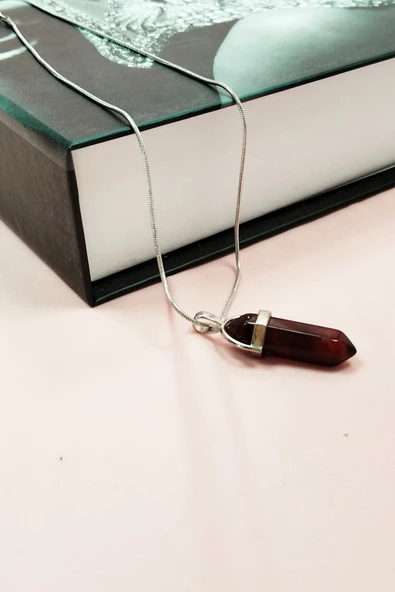 Granit Doğal Taşı Zincirli El Yapımı Tasarımlı Kolye Uç: 3,5 cm Zincir: 20 cm Kutulu - Resim 3