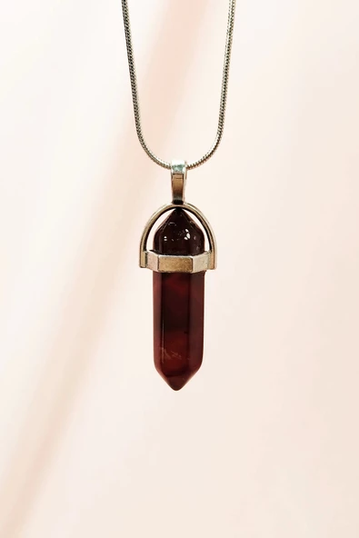 Granit Doğal Taşı Zincirli El Yapımı Tasarımlı Kolye Uç: 3,5 cm Zincir: 20 cm Kutulu ürün görseli