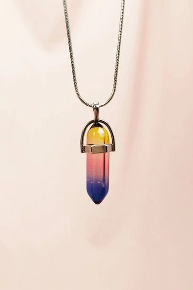 Çakra Doğal Taşı Zincirli El Yapımı Tasarımlı Kolye Uç: 3,5 cm Zincir: 20 cm Kutulu ürün görseli