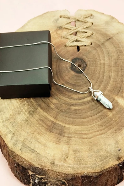 Havlit Doğal Taşı Zincirli El Yapımı Tasarımlı Kolye Uç: 3,5 cm Zincir: 20 cm Kutulu - Resim 4