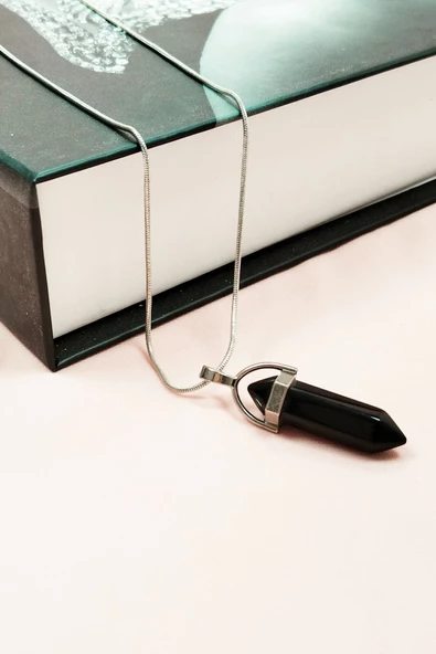 Onix Doğal Taşı Zincirli El Yapımı Tasarımlı Kolye Uç: 3,5 cm Zincir: 20 cm Kutulu - Resim 3