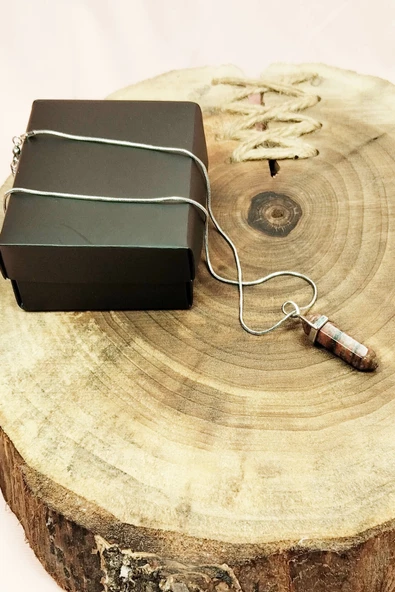 Kantaşı Doğal Taşı Zincirli El Yapımı Tasarımlı Kolye Uç: 3,5 cm Zincir: 20 cm Kutulu - Resim 4