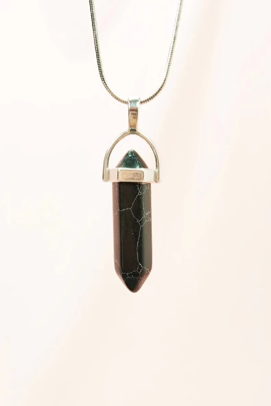 Mat Oniks Doğal Taşı Zincirli El Yapımı Tasarımlı Kolye Uç: 3,5 cm Zincir: 20 cm Kutulu ürün görseli