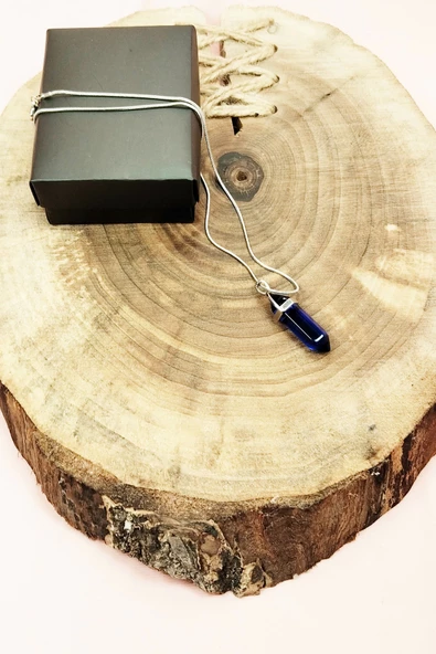 Safir Doğal Taşı Zincirli El Yapımı Tasarımlı Kolye Uç: 3,5 cm Zincir: 20 cm Kutulu - Resim 4