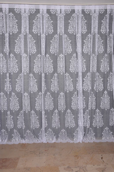 BÜYÜK DAMAKS BEYAZ RENK TEK KANAT Dikilmiş Pileli Fon Perde 300*260 Cm - Resim 2