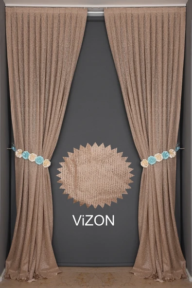 ÇİZGİLİ VİZON RENK TEK KANAT Hazır dikilmiş Pileli Fon Perde 75*260 cm - Resim 4