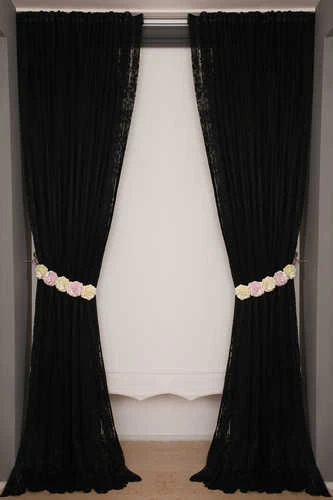 ŞAL MODEL SİYAH RENK TEK KANAT Hazır dikilmiş Pileli Fon Perde 300*260 cm - Resim 8