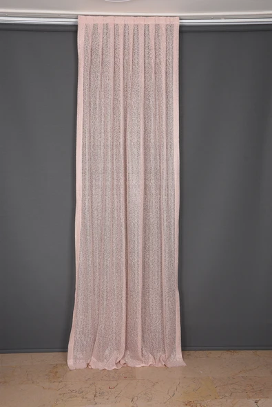 ÇİZGİLİ PUDRA RENK TEK KANAT Hazır dikilmiş Pileli Fon Perde 75*260 cm - Resim 7