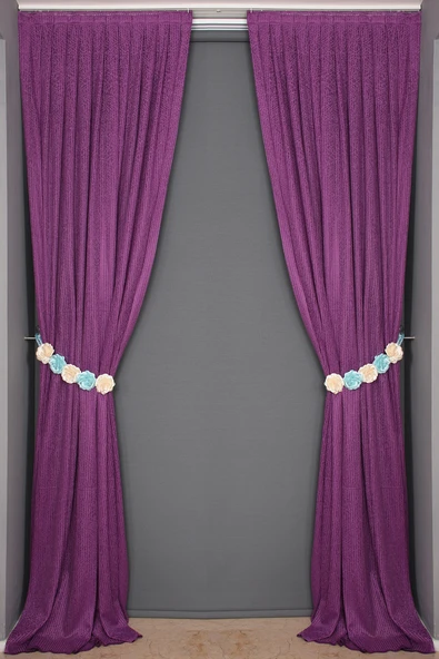 ÇİZGİLİ MOR RENK TEK KANAT Hazır dikilmiş Pileli Fon Perde 75*260 cm - Resim 5