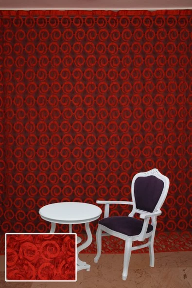 VAKKO  MODEL KIRMIZI RENK İP PERDE HAZIR DÜĞMELERİ DİKİLMİŞ İP PERDE 300*270 cm ürün görseli